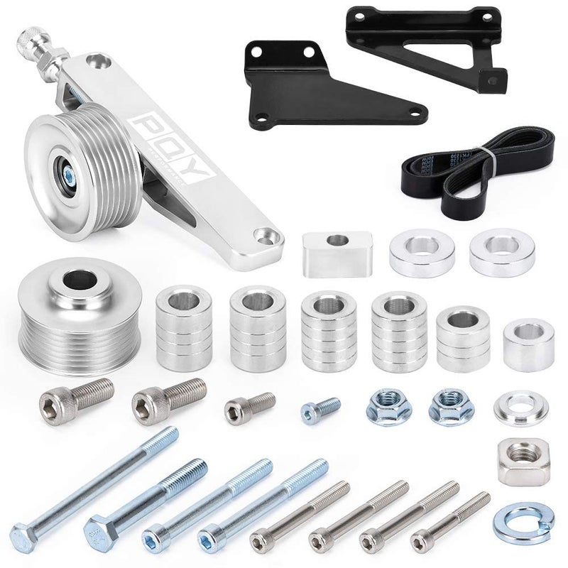 PQY Adjustable EP3 Pulley Kit A/C & P/S Eliminator Kit With Belt Compatible with Honda 8th 9th Civic All K20 and K24 engines - Image 1